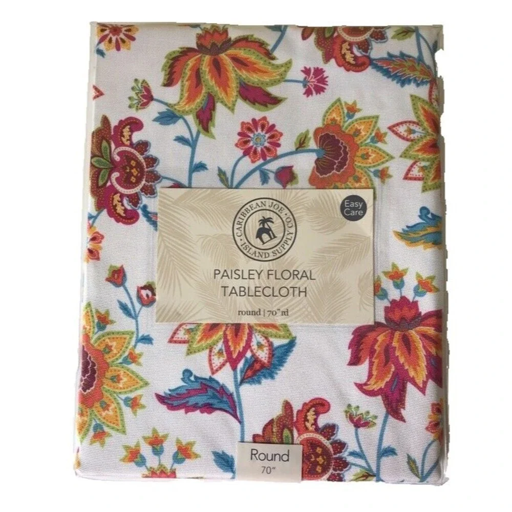 Caribbean Joe Fabric Tablecloth Indoor Outdoor Jacobean Floral 70